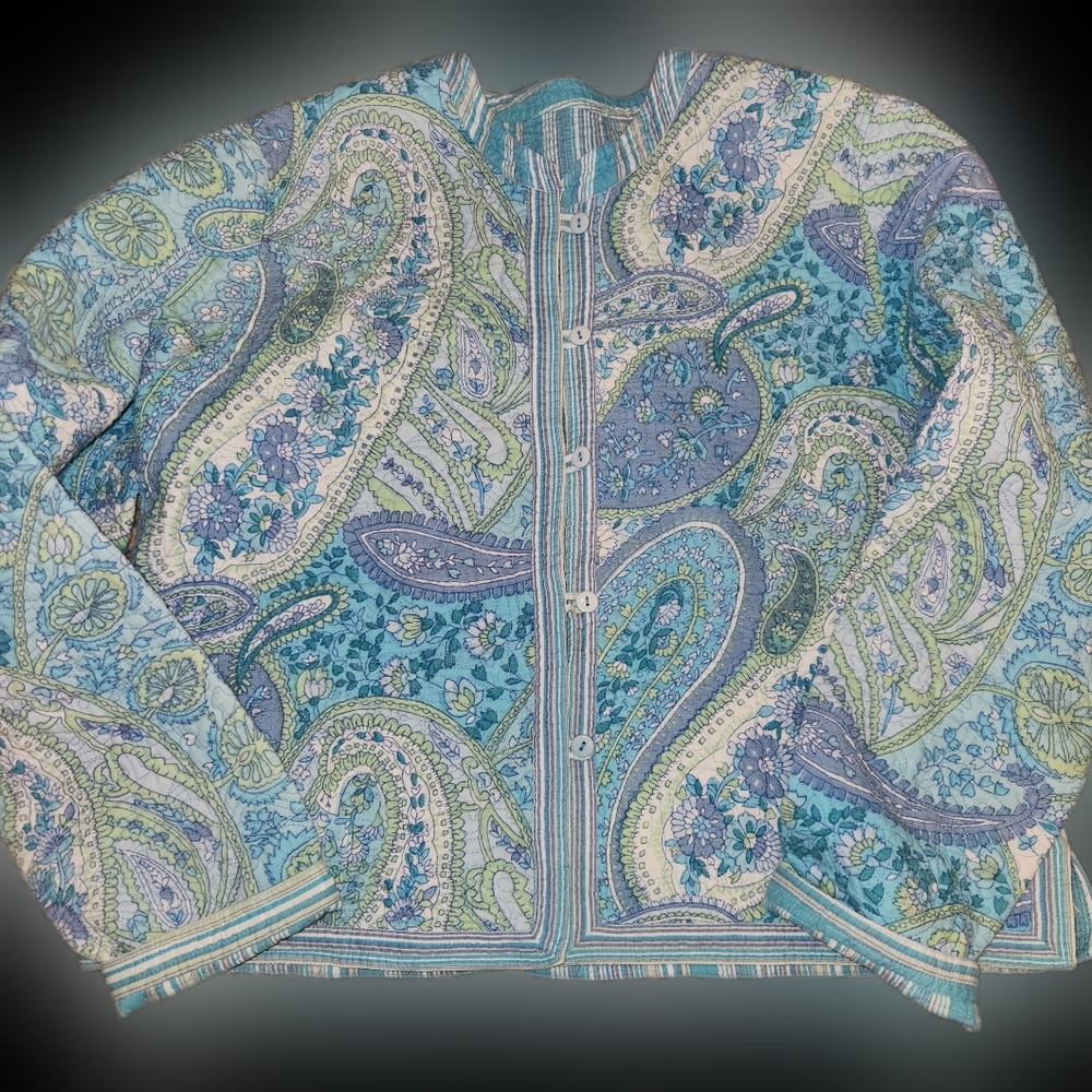 VTG Provence D'Amour Reversible Jacket Cotton Cottagecore Quilted Eyelet Teal M